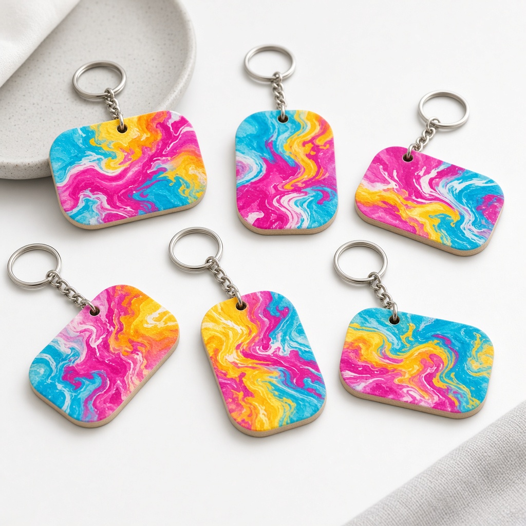 Llaveros MDF con diseños abstractos sublimados
