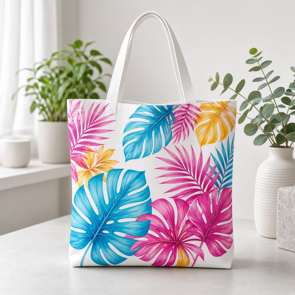 Tote bag con estampado botánico por sublimación